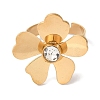 Flower Golden Ion Plating(IP) 304 Stainless Steel Rhinestone Adjustable Rings for Women RJEW-K276-02G-2