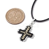 Glass Seed Cross Pendant Necklaces NJEW-MZ00025-04-3