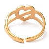 Ion Plating(IP) 304 Stainless Steel Hollow Heart Open Cuff Rings RJEW-D006-05G-3
