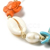 Synthetic Turquoise & Natural Shell & Pearl Braided Bead Bracelets BJEW-TA00368-4