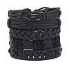 5Pcs 5 Style Adjustable Braided Imitation Leather Cord Bracelet Set with Waxed Cord for Men BJEW-F458-14-1