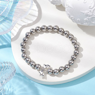 8mm Round 304 Stainless Steel Beaded Stretch Bracelets BJEW-JB10574-1