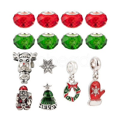 36Pcs 8 Style Christmas Themed European Style Alloy & Glass Beads Sets DIY-LS0003-11-1