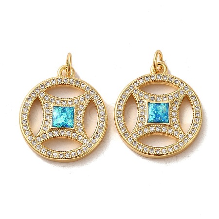 Copper Cash Brass Micro Pave Cubic Zirconia with Synthetic Opal Pendants KK-D096-08G-01-1