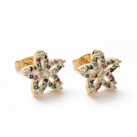 Colorful Cubic Zirconia Star Stud Earrings EJEW-I280-01G-1