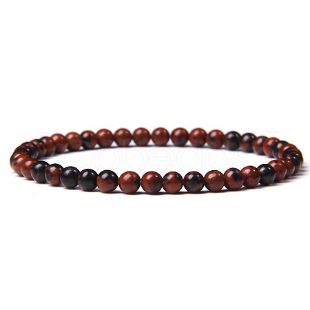 Natural Mahogany Obsidian Beads Stretch Bracelets SF0696-4-1