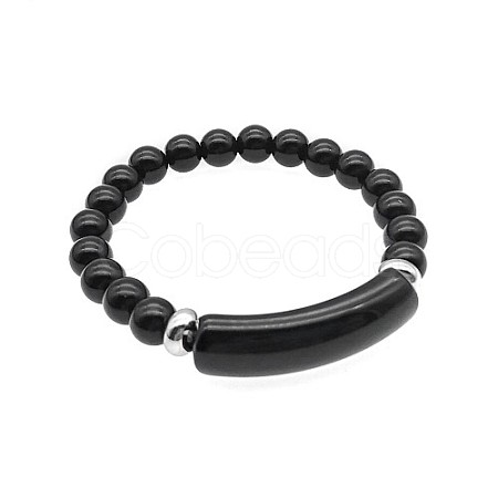 Natural Black Onyx Bead Stretch Bracelets for Women Men MZ7269-14-1