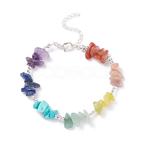 Natural & Synthetic Mixed Gemstone Chips Beaded Bracelet BJEW-TA00107-1