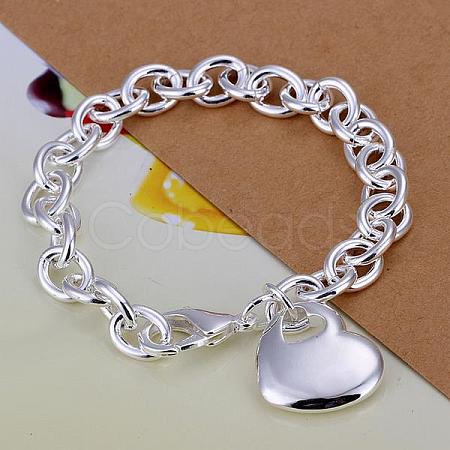 Brass Heart Charm Bracelets For Women BJEW-BB12638-1