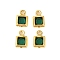 Rack Plating Brass Glass Pendants, Cadmium Free & Lead Free, Long-Lasting Plated, Square, Golden, Green, 7x4.5x2mm, Hole: 1mm