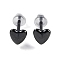 Porcelain Stud Earrings, Heart, Black, 5.8x5.8mm