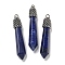 Dyed Natural Lapis Lazuli Pointed Big Pendants, Faceted Bullet Charms with Rack Plating Antique Silver Tone Alloy Findings, Cadmium Free & Lead Free, 58x11x11mm, Hole: 5x4mm