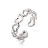304 Stainless Steel Hollow Heart Open Cuff Ring for Women RJEW-K245-28P-3