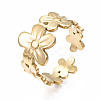 304 Stainless Steel Flower Wrap Open Cuff Ring RJEW-T023-44G-3