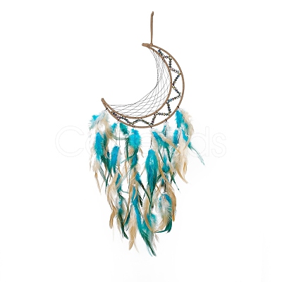 Iron Cord Woven Web/Net with Feather Pendant Decorations AJEW-B017-31-1