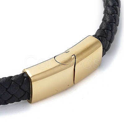 Men's Braided Black PU Leather Cord Bracelets BJEW-K243-61G-1