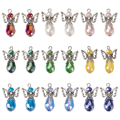 18Pcs 9 Color Electroplate Transparent Glass Pendants PALLOY-TAC0046-1