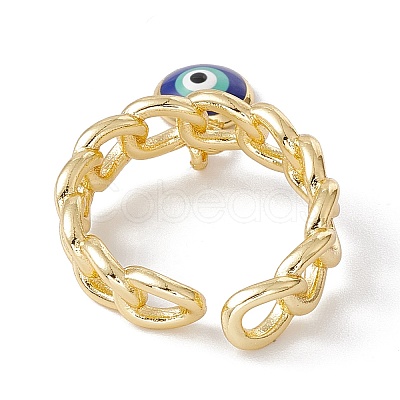 Enamel Evil Eye Charm Open Cuff Ring with Enamel RJEW-I086-06G-04-1