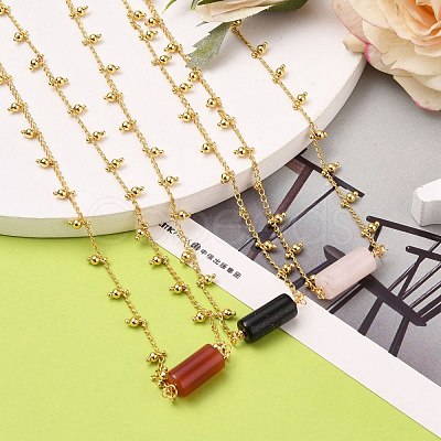 Natural & Synthetic Gemstone Column Pendant Necklaces NJEW-JN03172-1