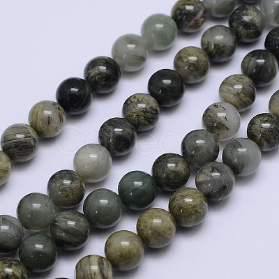 Round Natural Green Rutilated Quartz Beads Strands G-D742-6mm-1