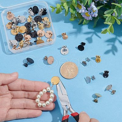 Unicraftale 48Pcs 12 Style Ion Plating(IP) 304 Stainless Steel Stud Earring Findings STAS-UN0039-36-1