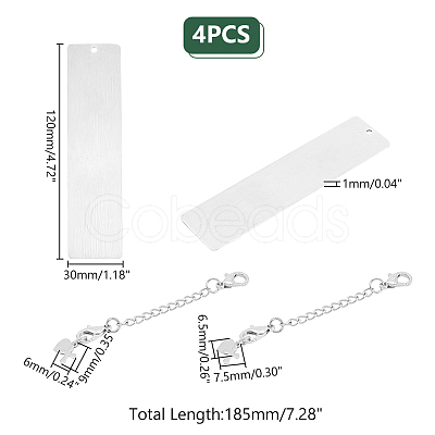 4Pcs Rectangle 201 Stainless Steel Blank Bookmarks AJEW-UN00004-1