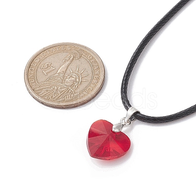 Valentine's Day Glass Heart Pendant Necklaces NJEW-JN04570-01-1