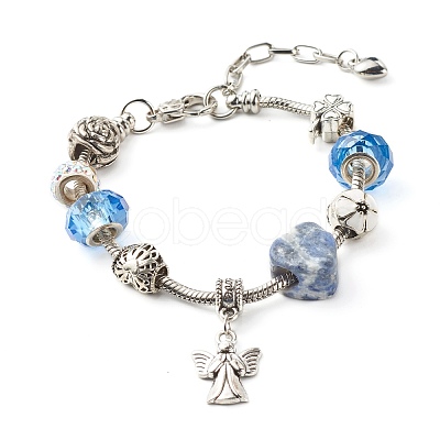 Heart Angel Clover Flowers European Bracelet for Teen Girl Women BJEW-JB06849-03-1