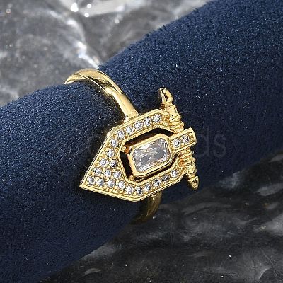 Brass Micro Pave Clear Cubic Zirconia Cuff Finger Rings for Women RJEW-U033-10G-1