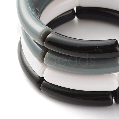 Opaque Chunky Acrylic Curved Tube Beads Stretch Bracelets Set for Women BJEW-JB07320-1