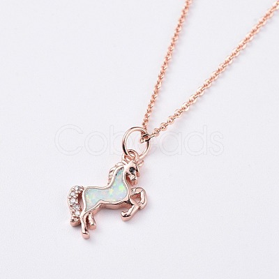 Unicorn Brass Pendant Necklaces NJEW-JN02575-M-1