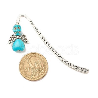 Skull with Wing Dyed Synthetic Turquoise Bookmarks AJEW-JK00180-04-1