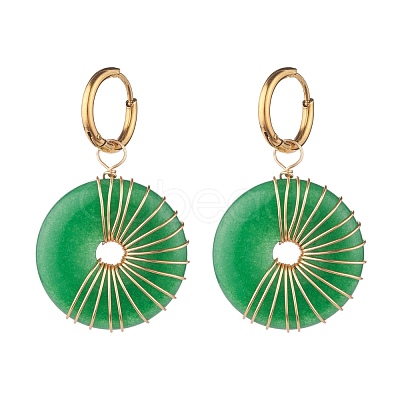 Donut Natural Malaysia Jade Dangle Hoop Earrings EJEW-JE04746-1