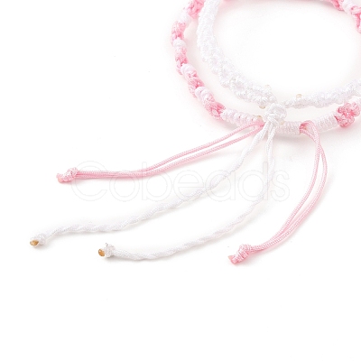 2Pcs 2 Colors Peach Blossom Braided Cord Bracelet BJEW-JB07610-02-1