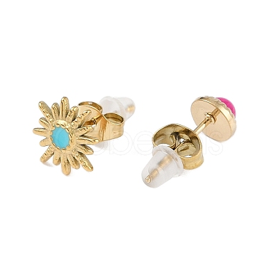 304 Stainless Steel Rhinestone Stone Dyeing Stud Earrings EJEW-S224-04G-01-1