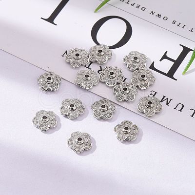 5-Petal Brass Micro Pave Clear Cubic Zirconia Bead Caps ZIRC-P001-31P-1