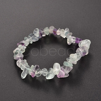 Chips Natural Fluorite Beaded Stretch Bracelets BJEW-JB01826-01-1