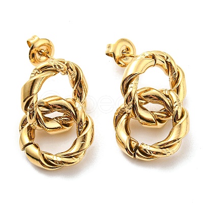 304 Stainless Steel Grooved Ring Dangle Stud Earrings EJEW-B023-03G-1