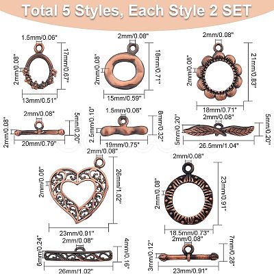 SUPERFINDINGS 10 Sets 5 Styles Brass Toggle Clasps KK-FH0004-14-1