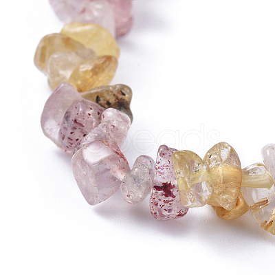 Natural Gold Rutilated Quartz & Strawberry Quartz Chip Stretch Bracelets BJEW-JB04490-02-1