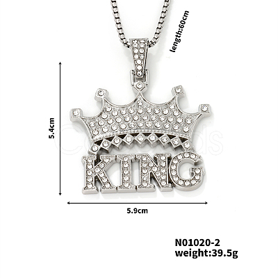 Rhinestone Crown Necklace with 3D English Letter Pendant EA8814-2-1