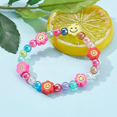 Handmade Polymer Clay Beads Stretch Bracelets for Kids BJEW-JB06326-03-1