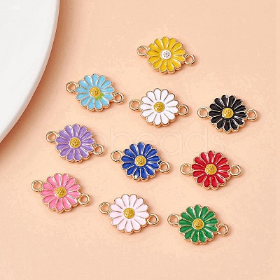 10Pcs 10 Colors Zinc Alloy Enamel Sunflower Connector Charms ENAM-YW0003-42-1