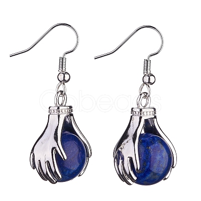 Natural Dyed Lapis Lazuli Palm Dangle Earrings EJEW-A092-09P-15-1