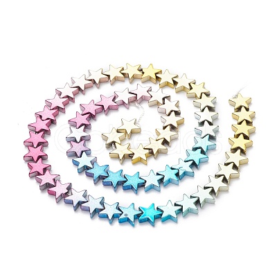 Rainbow Color Electroplate Non-magnetic Synthetic Hematite Beads Strands G-L489-I01-1