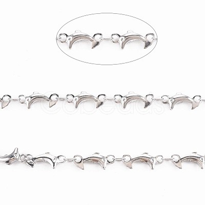 Non-Tarnish 201 Stainless Steel Dolphin & Oval Link Chains STAS-N092-110-1