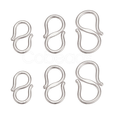 ARRICRAFT 6Pcs 3 Styles Rhodium Plated 925 Sterling Silver S-Hook Clasps FIND-AR0004-44P-1