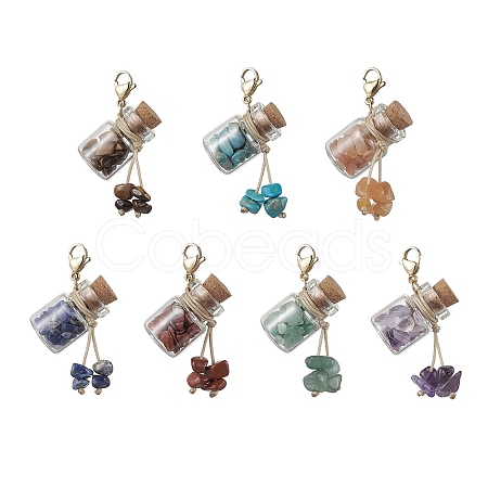 Chakra Natural & Synthetic Gemstone Chip inside Glass Wishing Bottle Pendants Decorations HJEW-JM01892-1