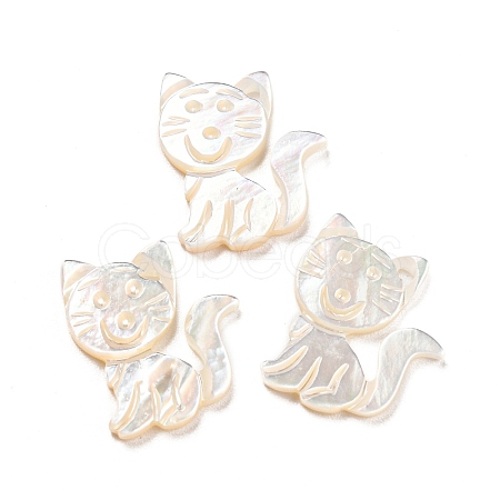 Natural Sea White Shell Cat Charms SHEL-D079-04-1