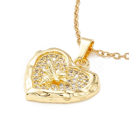 Clear Cubic Zirconia Heart with Dragonfly Pendant Necklace NJEW-O125-11G-1
